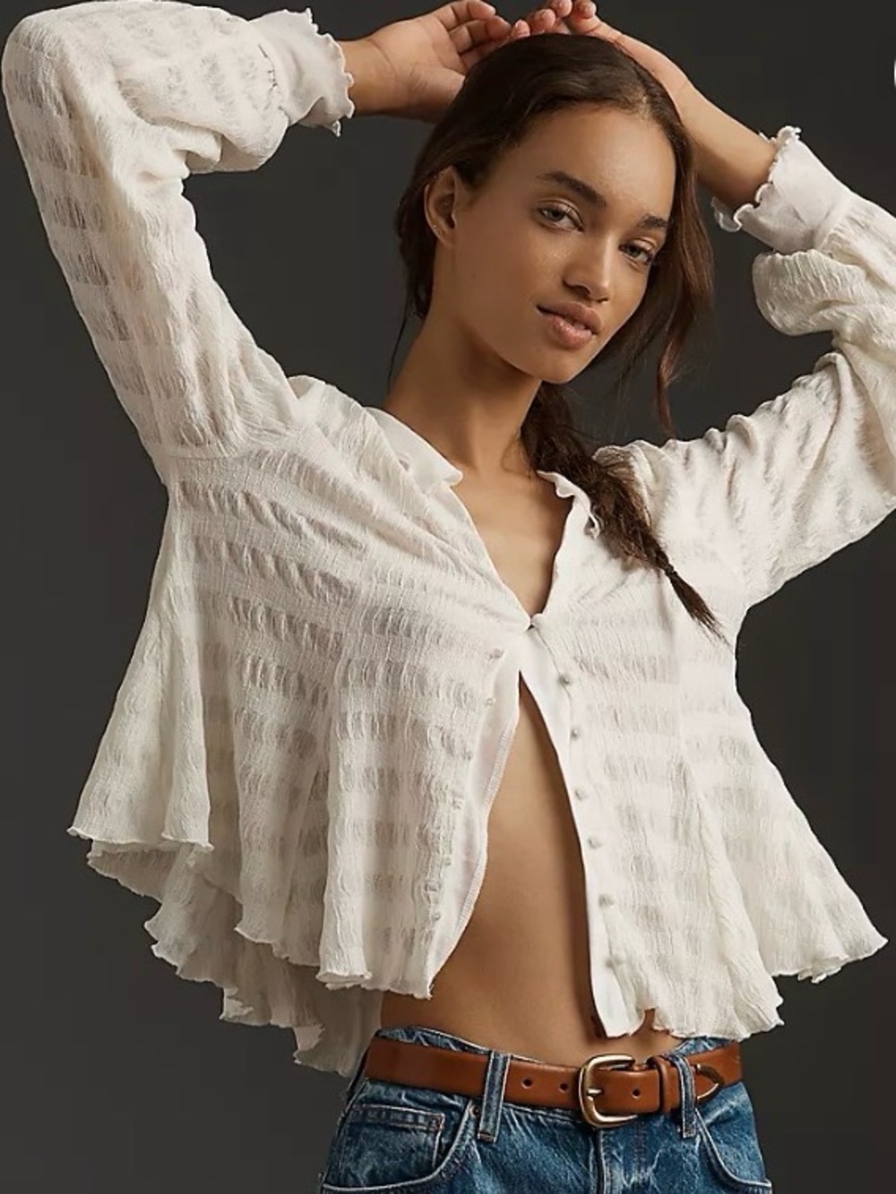 Anthropologie Creamy White Subtle Stripe Blouse Feminine Button up. Excellent S